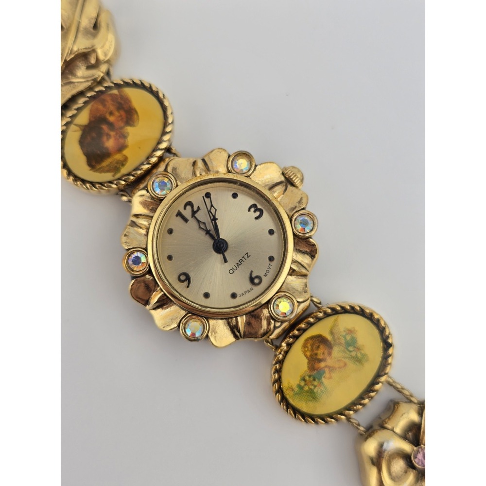 Vintage Slider Charm Working Watch - Cherub Victorian Revival AB Rhinestone - Picture 7 of 13